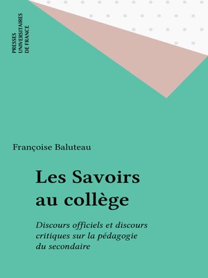 cover image of Les Savoirs au collège